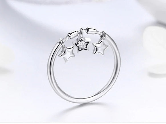 Anel Feminino Com 3 Pingentes de Estrelas Bamoer