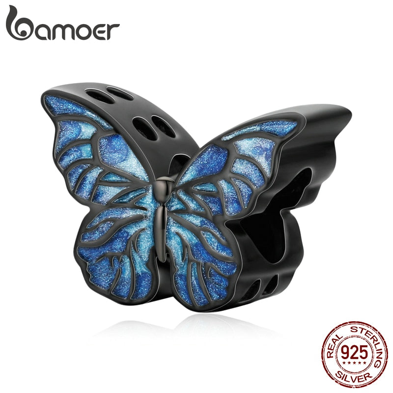 Pingente Borboleta Negra Azul Bamoer