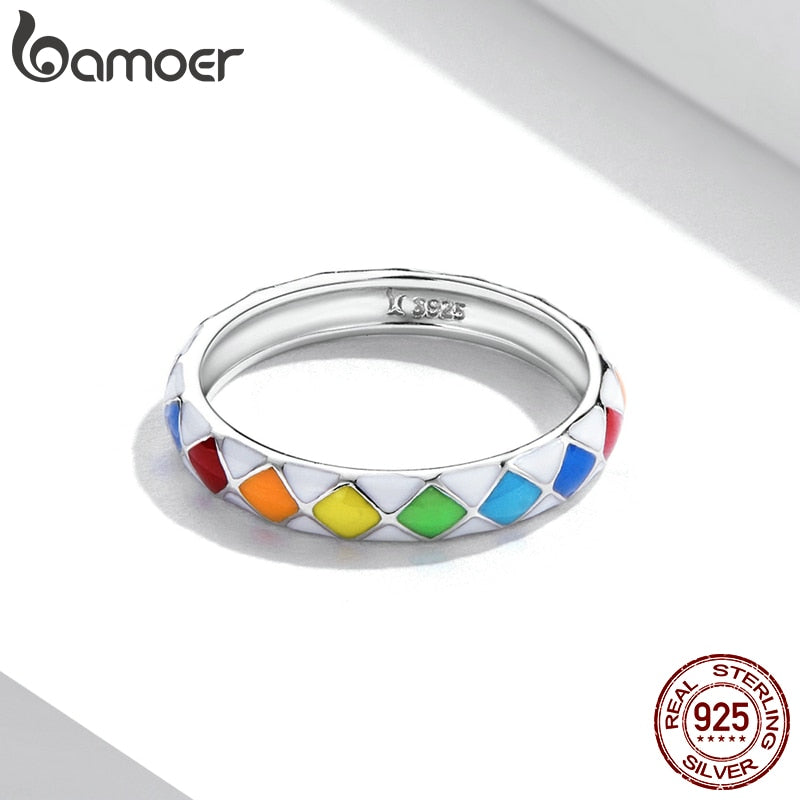 Anel Arco Íris Xadrez Bamoer