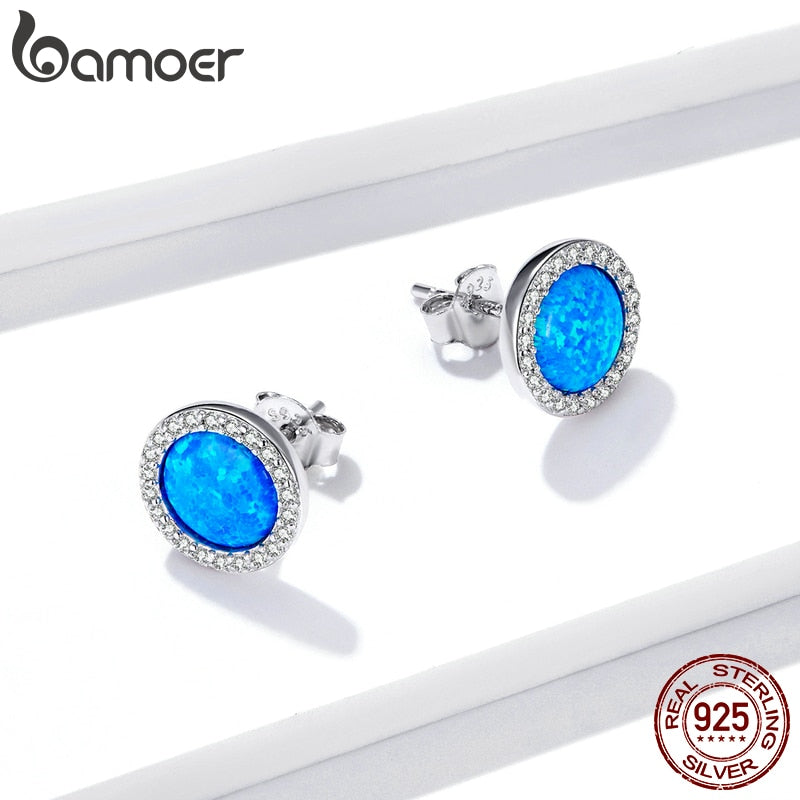 Brincos Opala Azul Simples Bamoer