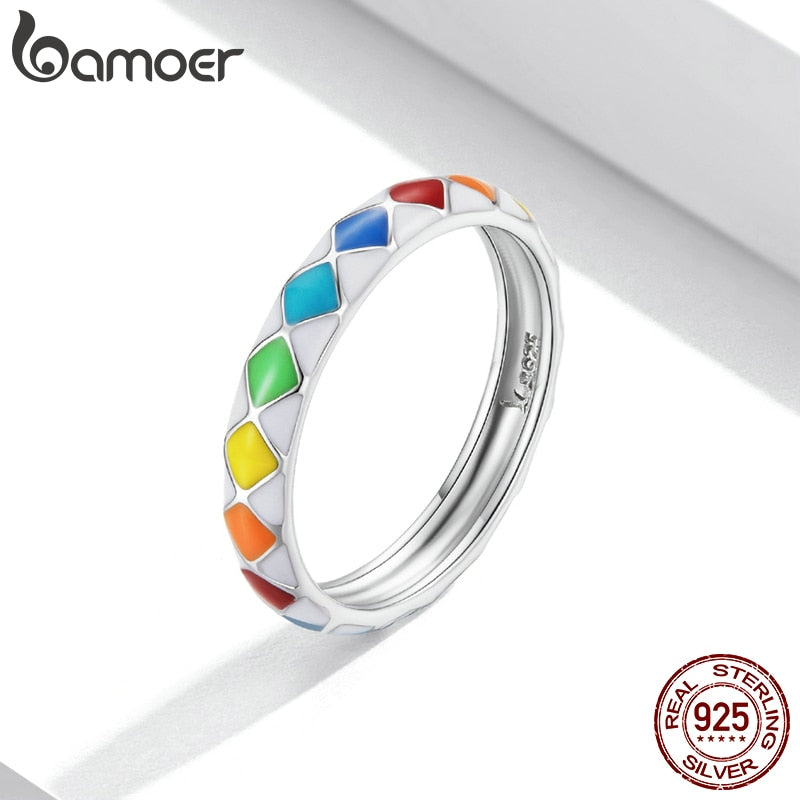 Anel Arco Íris Xadrez Bamoer