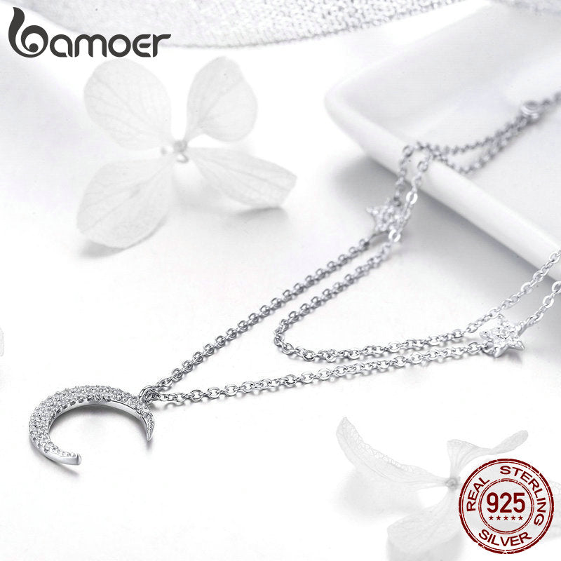 Colar com Pingentes Lua e Estrelas Bamoer