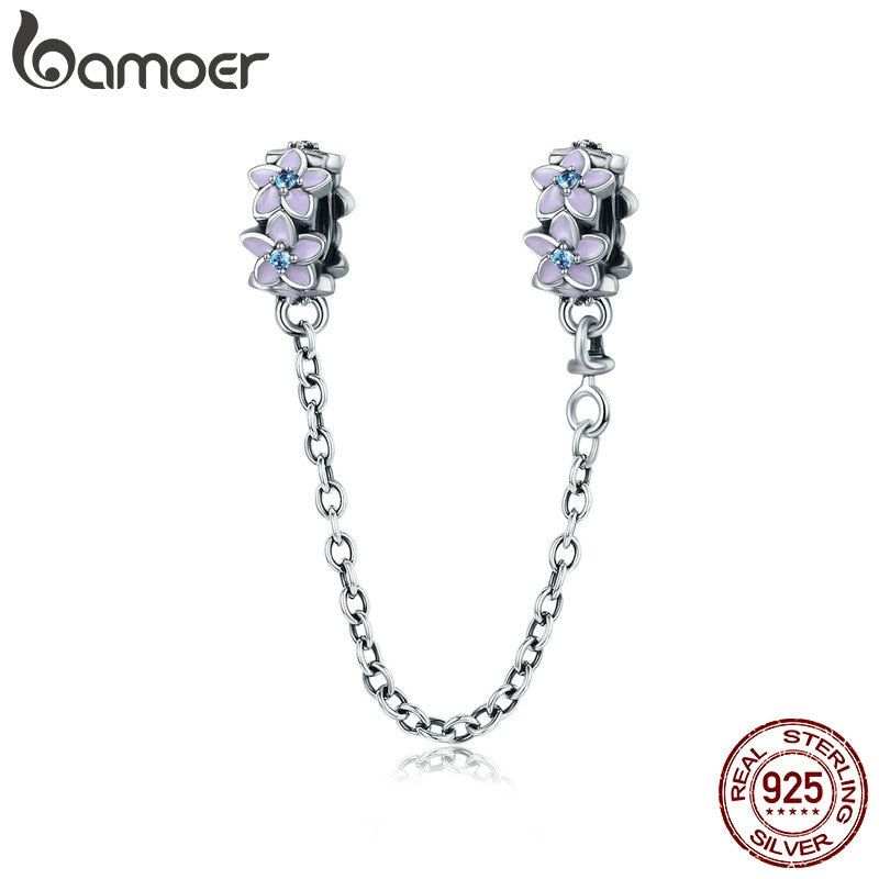 Berloque com Corrente de Segurança Flores Violetas Bamoer
