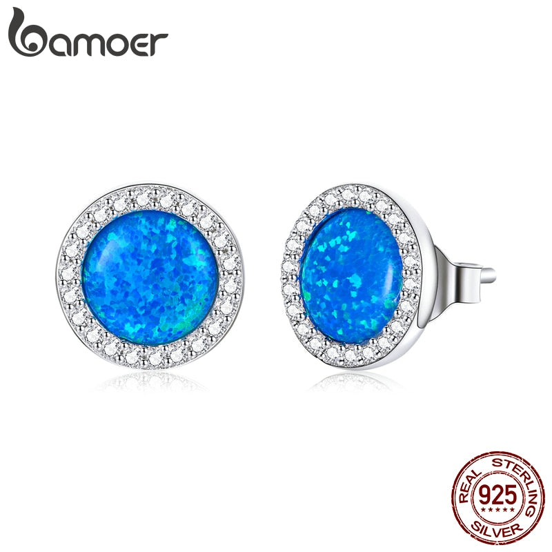 Brincos Opala Azul Simples Bamoer