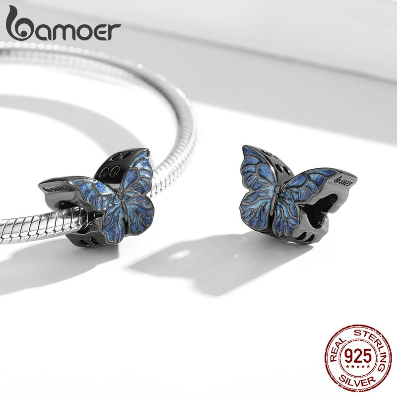 Pingente Borboleta Negra Azul Bamoer