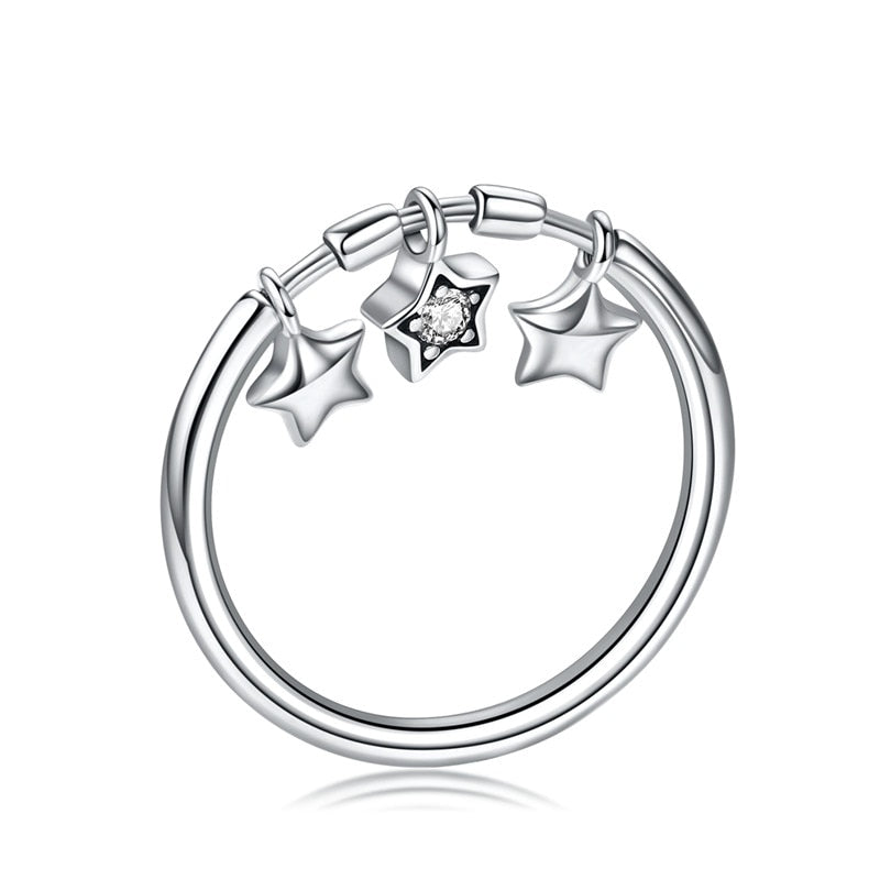 Anel Feminino Com 3 Pingentes de Estrelas Bamoer