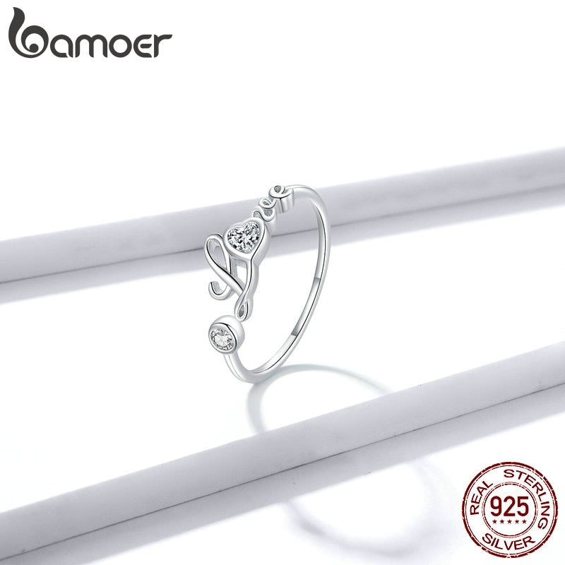 Anel ajustável Love com pedra de Zirconita Bamoer
