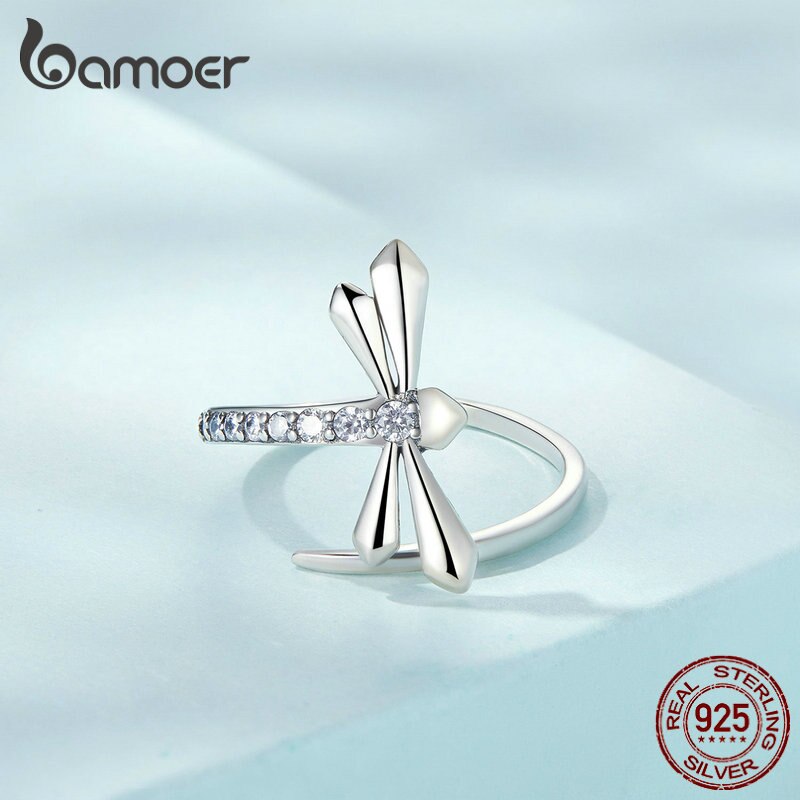 Anel Ajustável Libélula Prata Bamoer