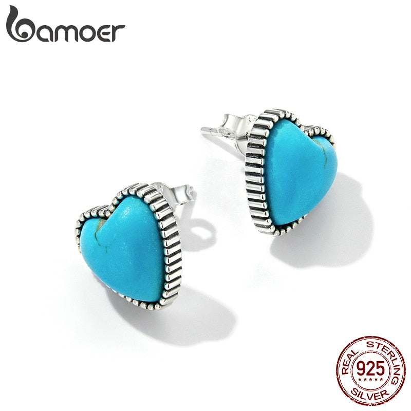 Brincos Coração de Turquesa Bamoer
