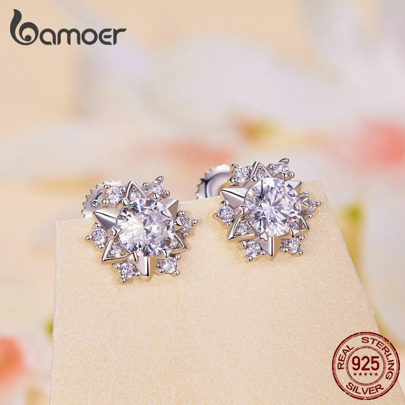 Brincos Floco de Neve Moissanite Bamoer