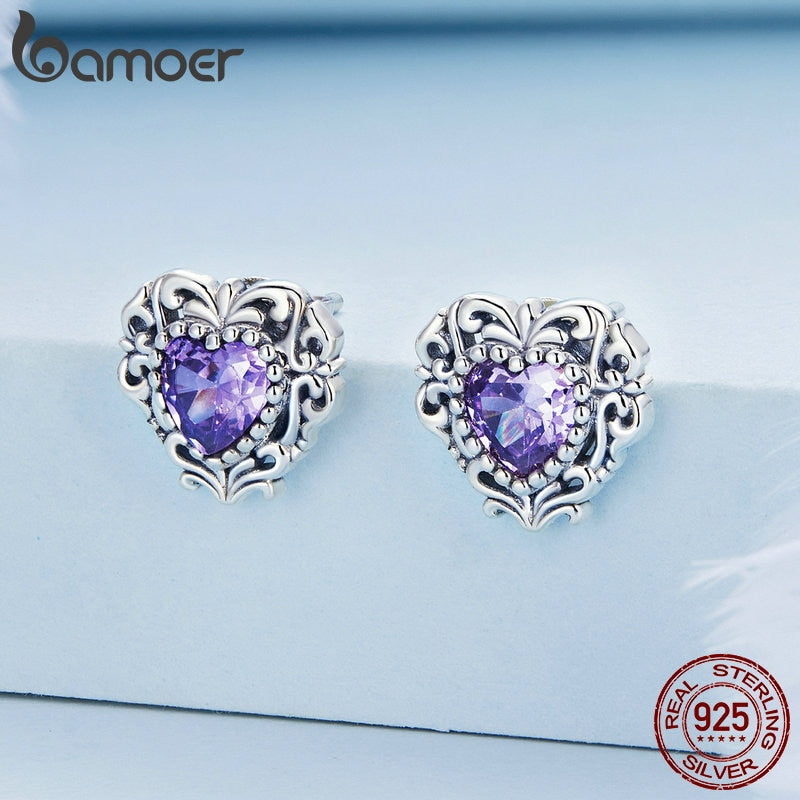 Brincos Zirconita Roxa Bamoer
