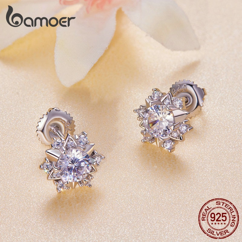 Brincos Floco de Neve Moissanite Bamoer