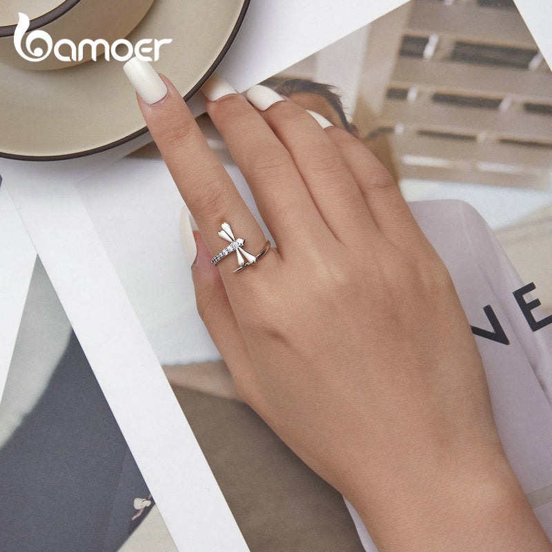 Anel Ajustável Libélula Prata Bamoer