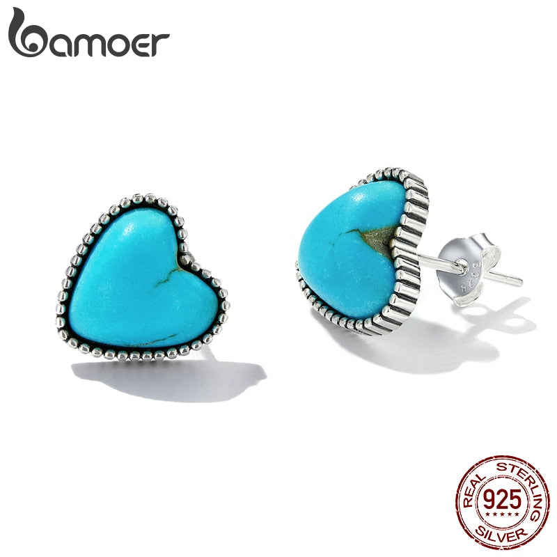 Brincos Coração de Turquesa Bamoer