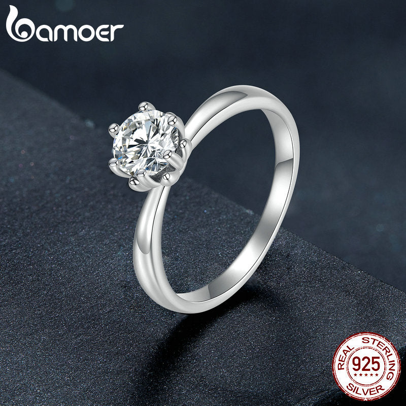 Anel de Prata com Pedra de Moissanite Bamoer