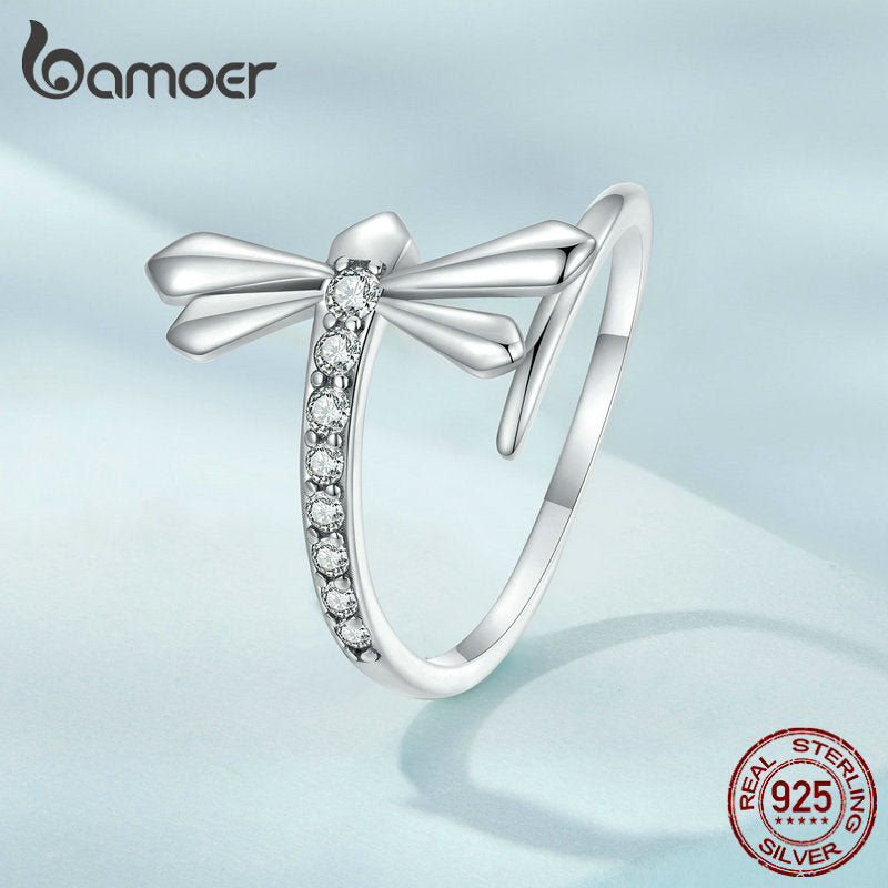 Anel Ajustável Libélula Prata Bamoer