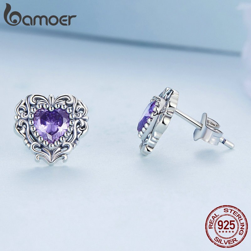 Brincos Zirconita Roxa Bamoer