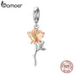 Berloque Bamoer Rosa Dourada em Prata 925