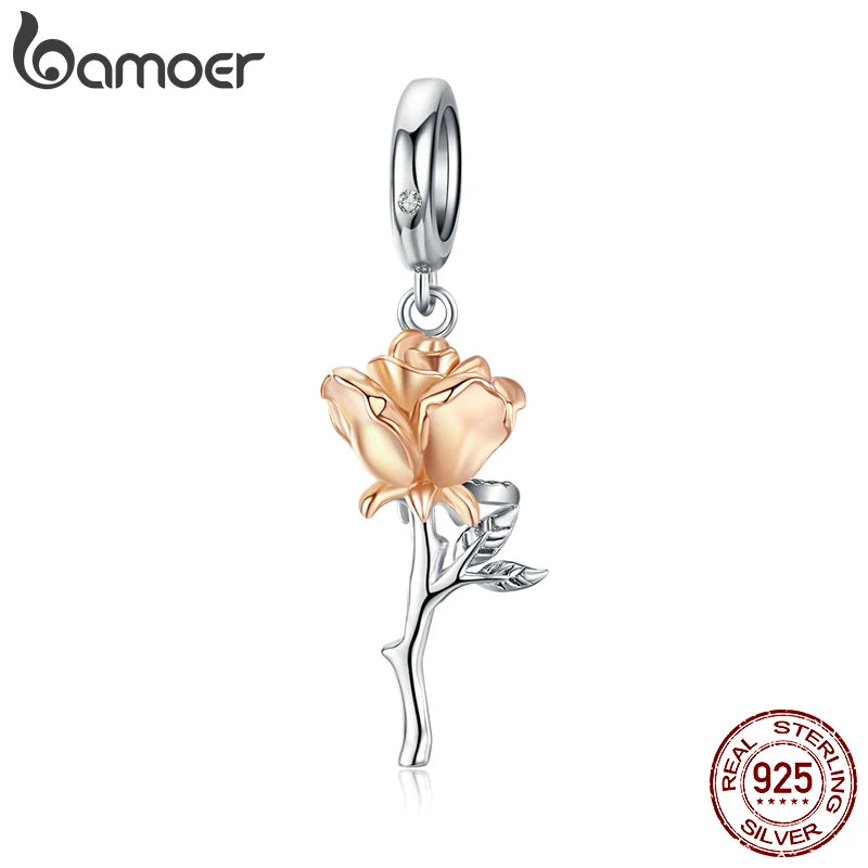 Berloque Bamoer Rosa Dourada em Prata 925