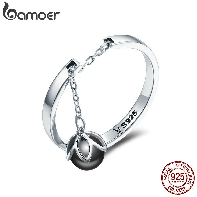 Anel Ajustável Flor Pendente em Prata 925