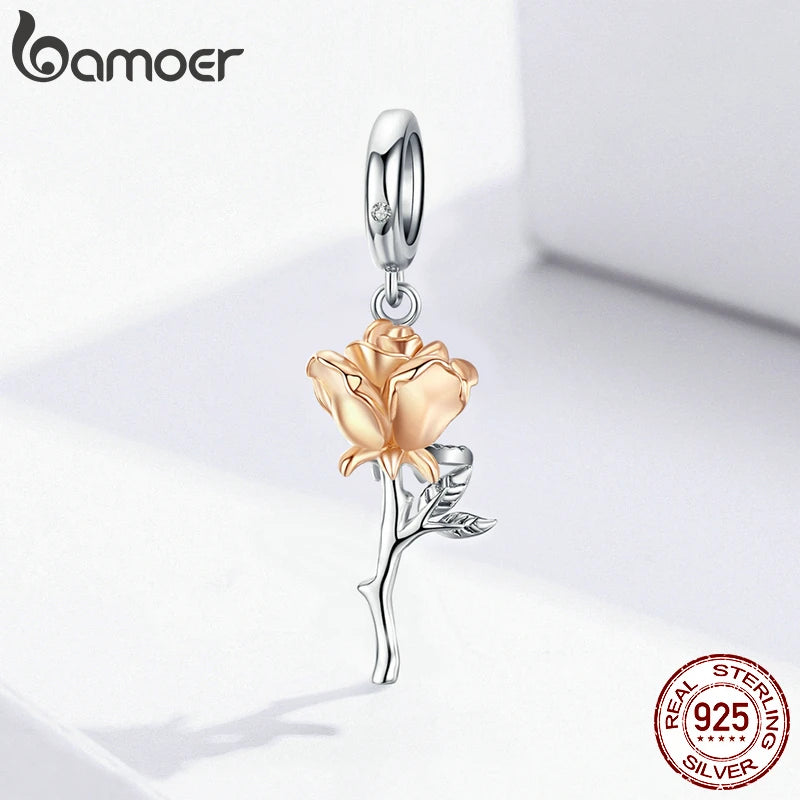 Berloque Bamoer Rosa Dourada em Prata 925