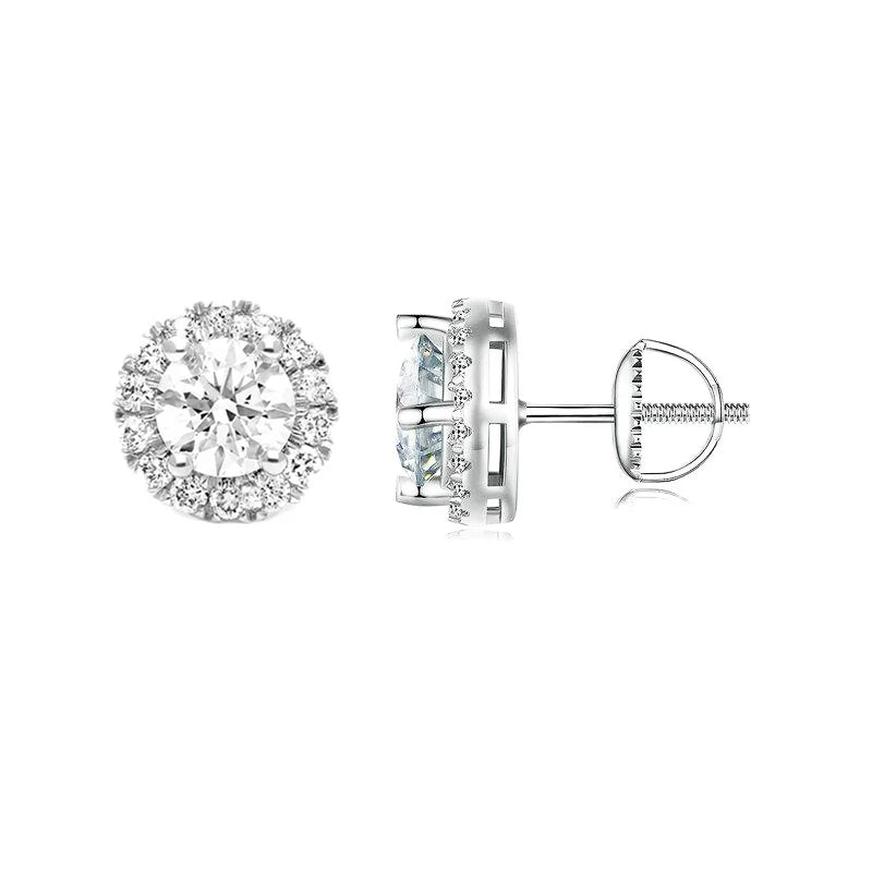 Brincos Halo de Moissanite em Prata 925