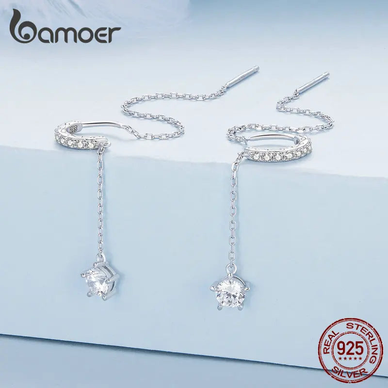 Brincos Longos Flor Pendente em Prata 925
