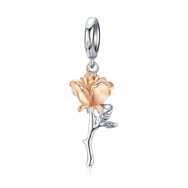 Berloque Bamoer Rosa Dourada em Prata 925