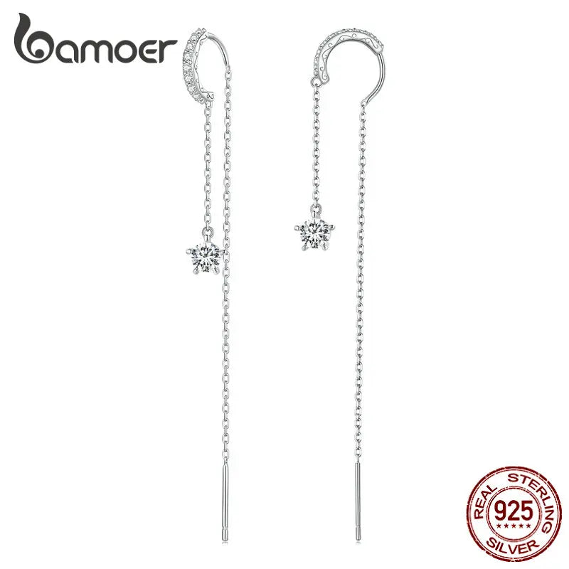 Brincos Longos Flor Pendente em Prata 925