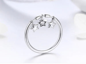 Anel Feminino Com 3 Pingentes de Estrelas Bamoer