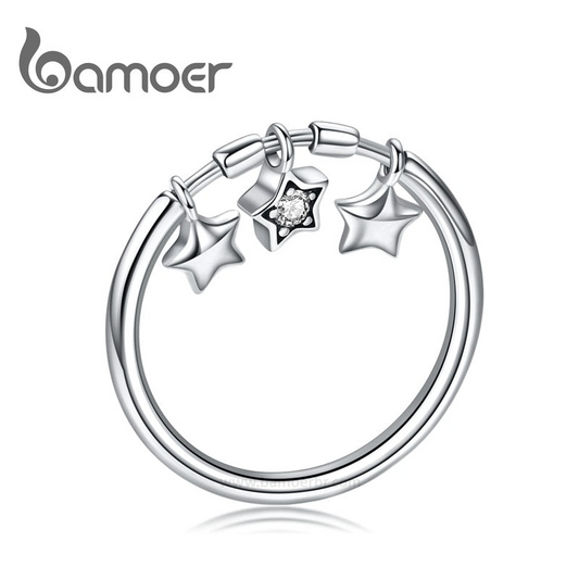 Anel Feminino Com 3 Pingentes de Estrelas Bamoer