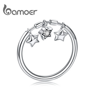 Anel Feminino Com 3 Pingentes de Estrelas Bamoer