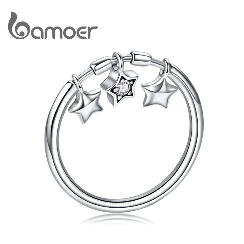 Anel Feminino Com 3 Pingentes de Estrelas Bamoer