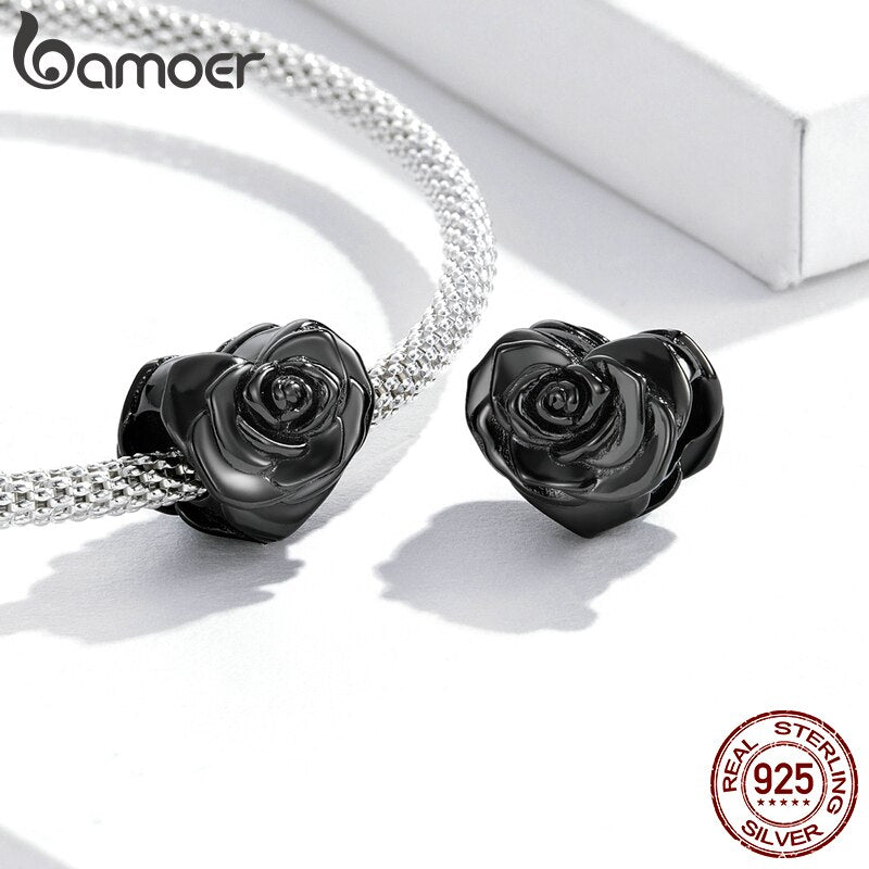 Pingente Rosa Negra Coração Bamoer