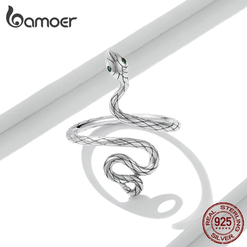Anel Ajustável Cobra de Prata Bamoer