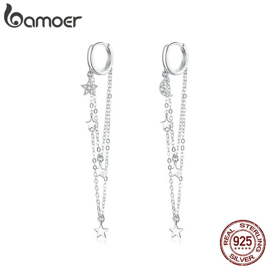 Brincos Pendão Estrelas & Lua Bamoer