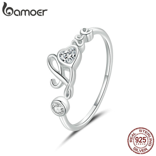Anel ajustável Love com pedra de Zirconita Bamoer
