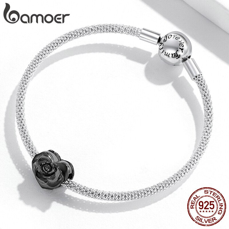Pingente Rosa Negra Coração Bamoer