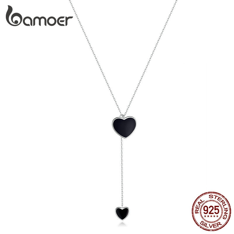 Colar com pingente Coração Negro Bamoer