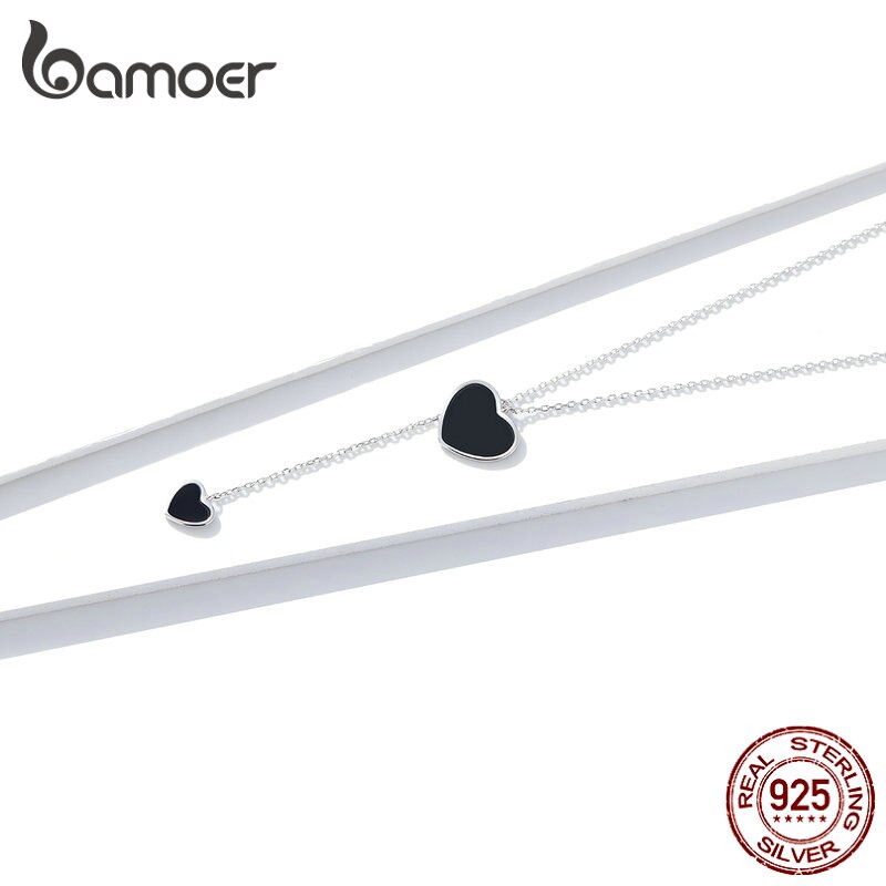 Colar com pingente Coração Negro Bamoer