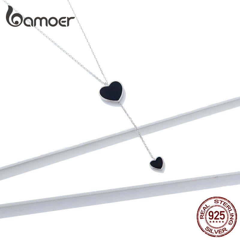 Colar com pingente Coração Negro Bamoer
