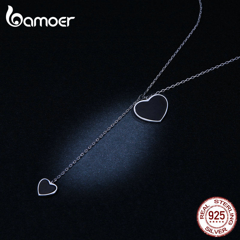 Colar com pingente Coração Negro Bamoer