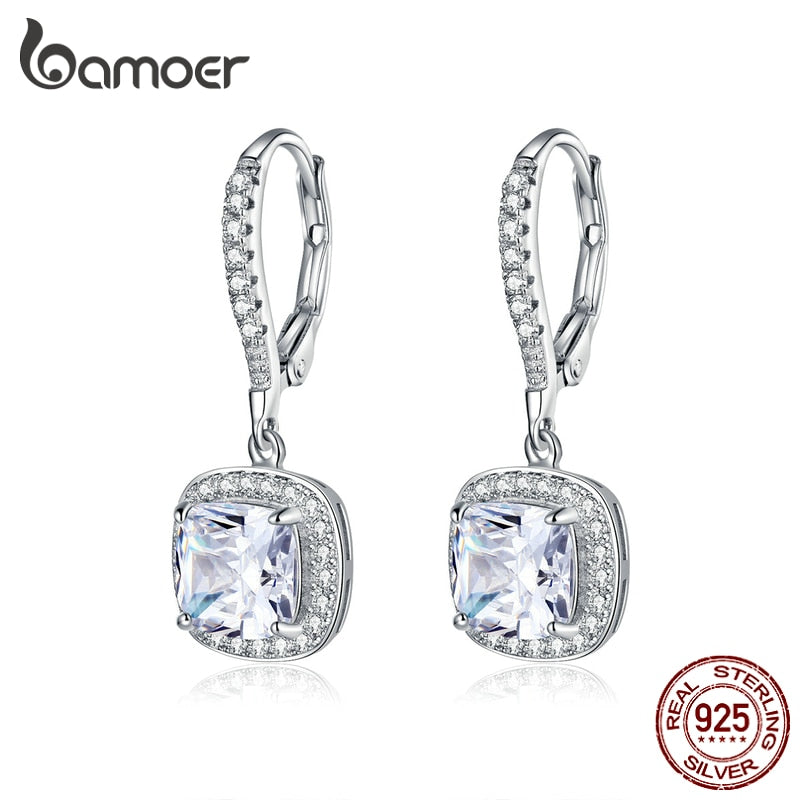 Brincos Zircão Quadrado Bamoer