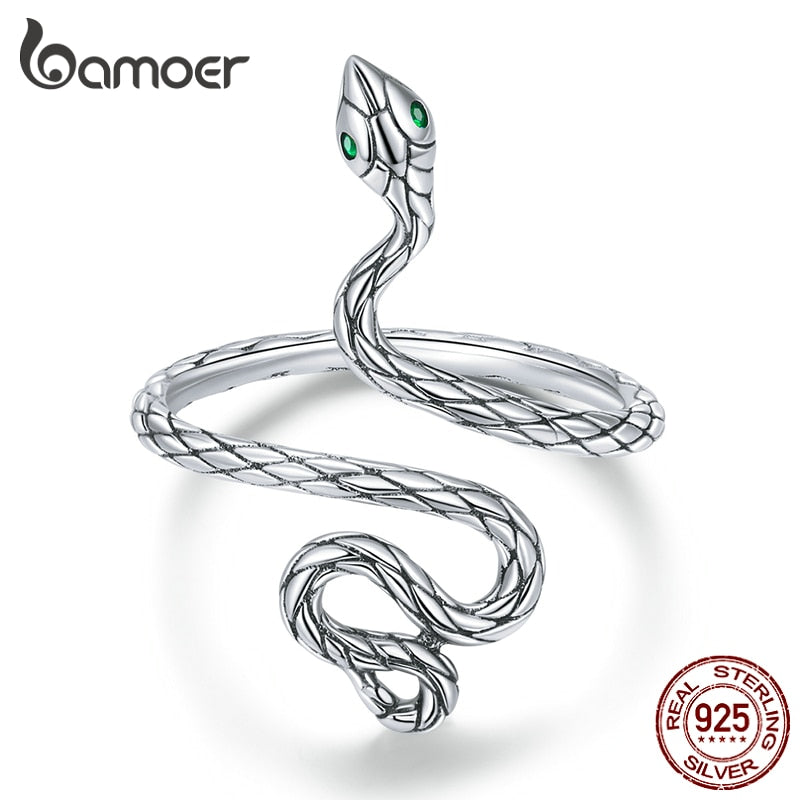 Anel Ajustável Cobra de Prata Bamoer
