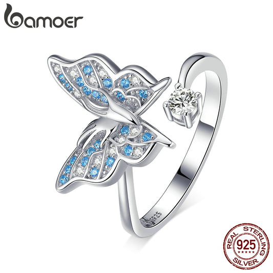 Anel Ajustável Borboleta Azul Bamoer
