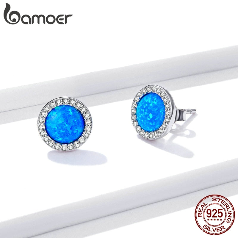Brincos Opala Azul Simples Bamoer