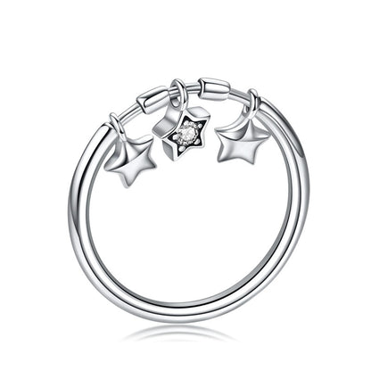 Anel Feminino Com 3 Pingentes de Estrelas Bamoer