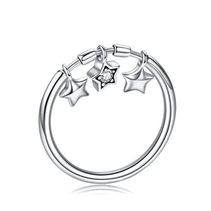 Anel Feminino Com 3 Pingentes de Estrelas Bamoer