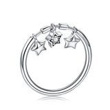 Anel Feminino Com 3 Pingentes de Estrelas Bamoer