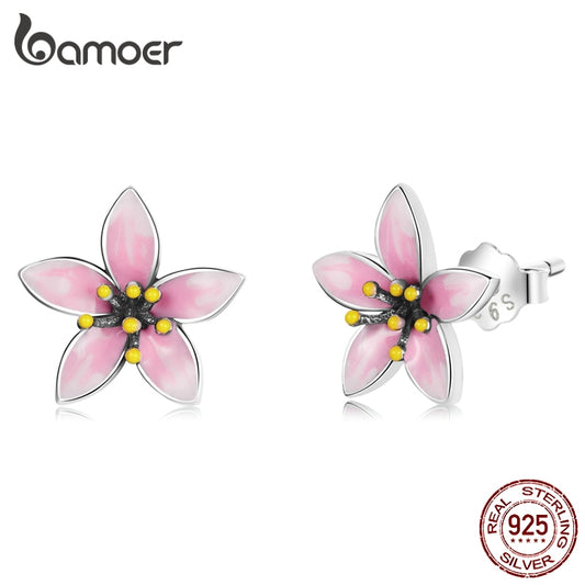 Brincos Flor de Cerejeira Rosa Bamoer